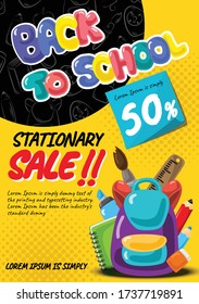 back to school education poster flyer banner objects illustration vector design