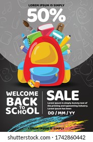 back to school education poster flyer banner objects illustration vector design