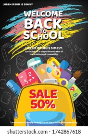 back to school education poster flyer banner objects illustration vector design