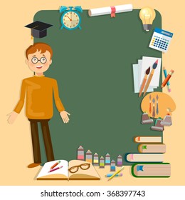 Back to school education schoolboy school board classroom vector illustration 