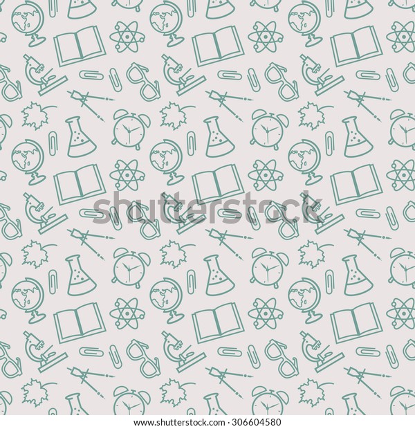 Back to school. Education seamless\
patterns with outline school symbols. Vector\
background.