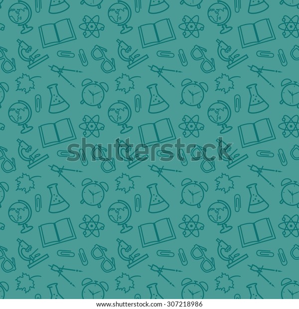 Back to school. Education seamless\
patterns with outline school symbols. Vector\
background.