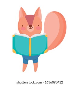 back to school education squirrel reading textbook vector illustration