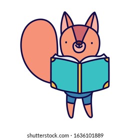 back to school education squirrel reading textbook vector illustration