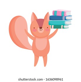 back to school education squirrel with stacked books vector illustration