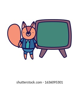 back to school education squirrel with uniform and chalkboard vector illustration