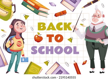 Back to school education student banner poster concept isolated design element illustration