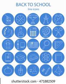 Back to school. School, education, study, learning, line vector icons. 