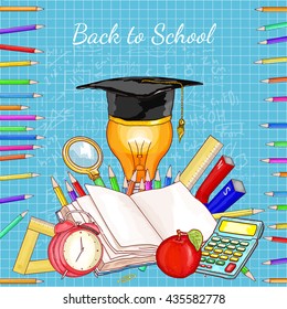 Back to school education school subjects open book vector illustration 