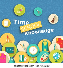 Back to school education vector art icons background. Flat university elements set. Template palette symbols for your study design.