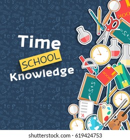 Back to school education vector art icons background. Flat university elements set. Template palette symbols for your study design.