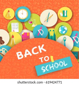 Back to school education vector art icons background. Flat university elements set. Template palette symbols for your study design.