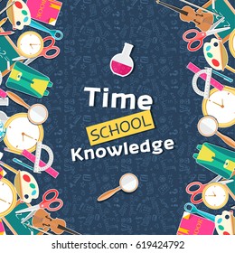 Back to school education vector art icons background. Flat university elements set. Template palette symbols for your study design.