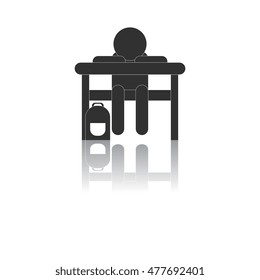 Back to School and Education vector flat icon in black and white style schoolboy sitting at school desk