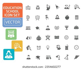 Volver a la escuela y conjunto de iconos de vectores educativos