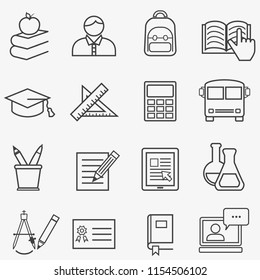 Back to school and education web line icons