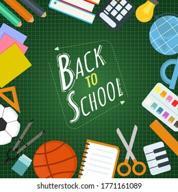 Back to school and educational concept background design with school supplies. vector illustration.