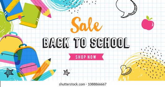 Back to school and educational concept design, sale banner