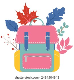 Back to school element, backpack with leaves vector design, autumn season