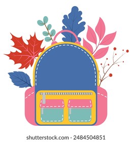 Back to school element, backpack with leaves vector design, autumn season