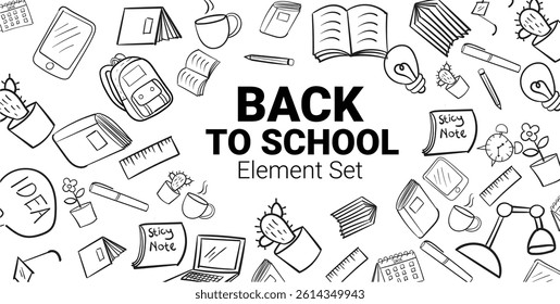 Back to school element set design with stationary drawing collection