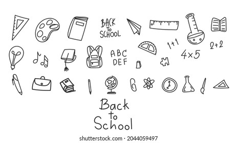 Back to school element set handwritten calligraphy isolated on white background, Flat Modern design, illustration Vector EPS 10