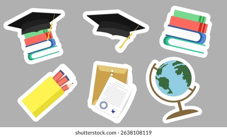 Back to school element set isolated on gray background, illustration in flat style, illustrations EPS 10