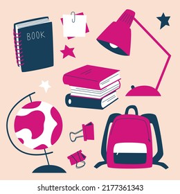 Back to school element set.  School kit in flat style