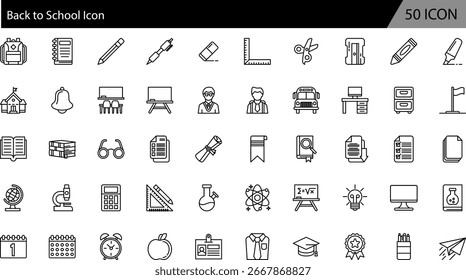 De volta ao conjunto de elementos da escola. Coleção de ícones de estrutura de tópicos. Ilustração vetorial.