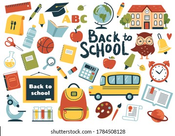 Back to school element set. Perfect for banner,  poster, tag, sticker kit, scrapbooking. Vector illustration