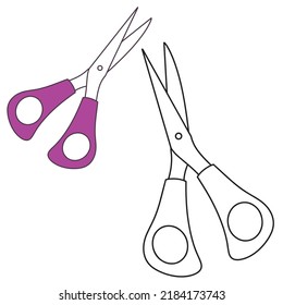 Back to school Element,Outline and Colored Scissor,Educational clip art.