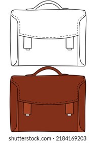 Back to school Element,Outline and Colored Teacher Bag,Educational clip art .