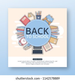 Back to school with elements background in flat style