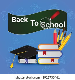 Back to school elements in chalkboard style