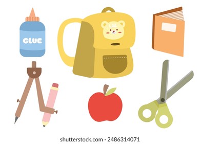 Back to school elements. School and education items. Set of supplies and stationery