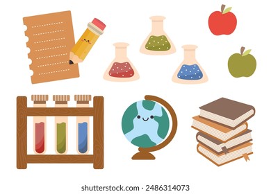 Back to school elements. School and education items. Set of supplies and stationery