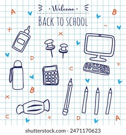 Back to school with elements for educational objects. Vector illustration.