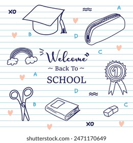 Back to school with elements for educational objects. Vector illustration.