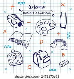 Back to school with elements for educational objects. Vector illustration.