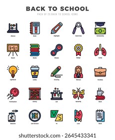 Back To School elements. Lineal Color web icon set. Simple vector illustration.