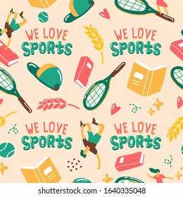 Back to School elements on pastel background : Seamless Pattern : Vector Illustration