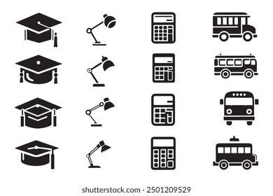 Back to school elements silhouette vector art illustration