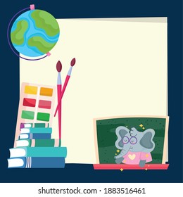 Volver a la escuela dibujos animados de elefantes a bordo y diseño de iconos, clase de educación y tema de lección Ilustración vectorial