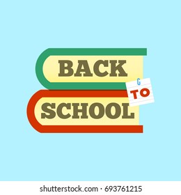 Back to school emblem with book. Bright vector illustration