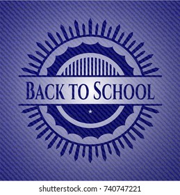 Back to School emblem with denim high quality background