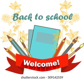 Back to school emblem with floral element