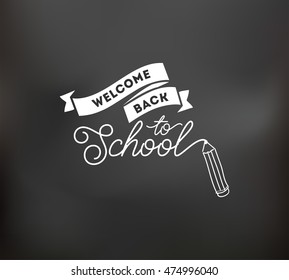 Back to school emblem. Isolated vector element. First day of school logo. Calligraphy, lettering design. Typography for greeting cards, posters, banners.