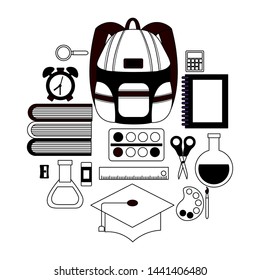 back to school equipment supplies learning icons vector illustration