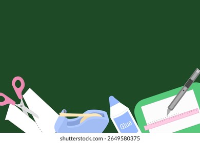 Back to School Essentials Flat Lay on a Green Background
