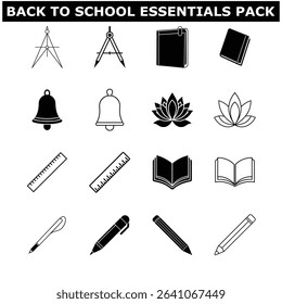 Back to School Essentials Pack Icons of Learning Supplies
